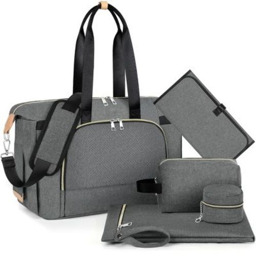 Itopfox Large Diaper Tote Bag with Changing Pad & Pacifier Case, Multi-Pocket Travel Baby Bag for Hospital & Maternity