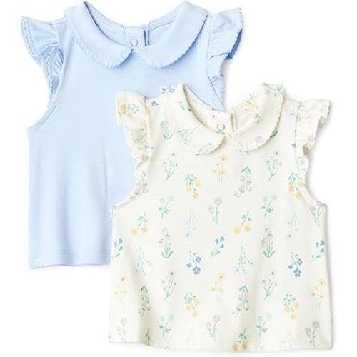 Amazon Essentials x Sofia Grainge Toddlers and Baby Girls' Cotton Short Sleeve Blouses with Ruffles, Pack of 2