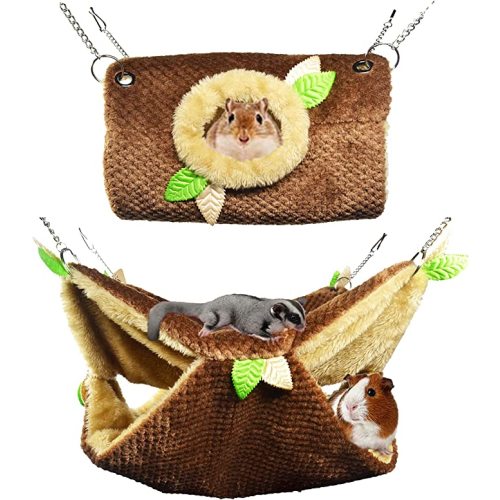 Small Animal Hammock, Hamster Hanging Bunkbed Hammock & Tunnel Warm Bed House Cage Nest Cage Hanging Tunnel and Hammock for Sugar Glider Squirrel Hamster Parrot Mice Chinchilla Flying Squirrel Rat