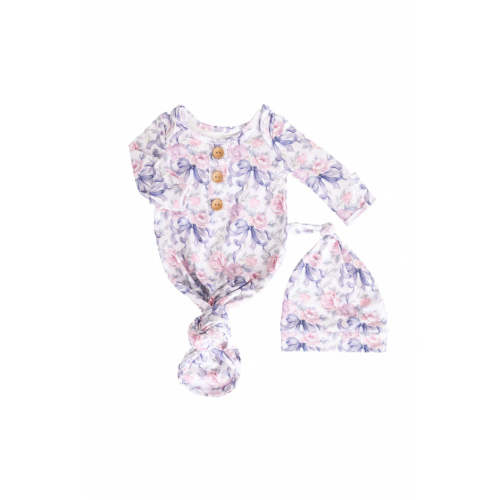 Leighton's Lavender Newborn Baby Knot Gown & Hat Set