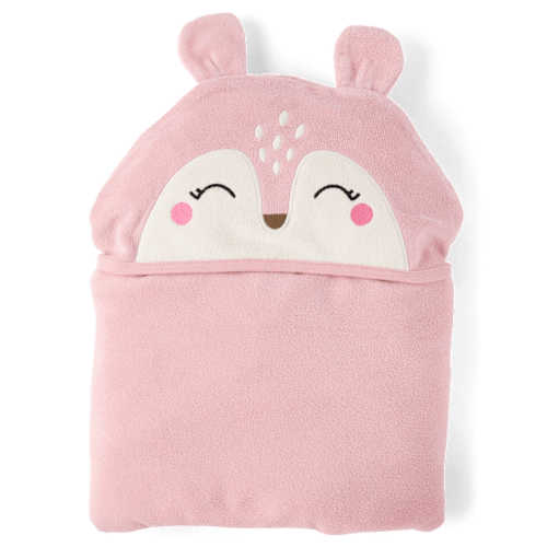 Baby Girls Embroidered Deer Hooded Towel - Pink