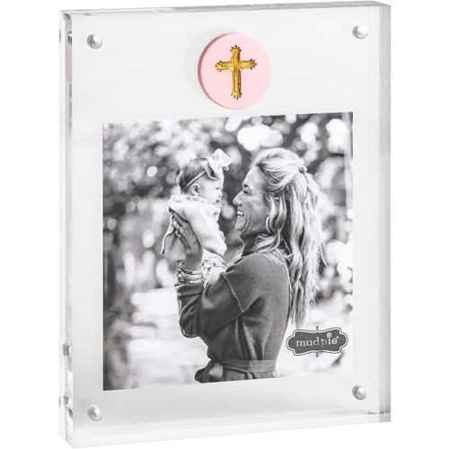 Mud Pie Acrylic Pink Cross Icon Picture Frame