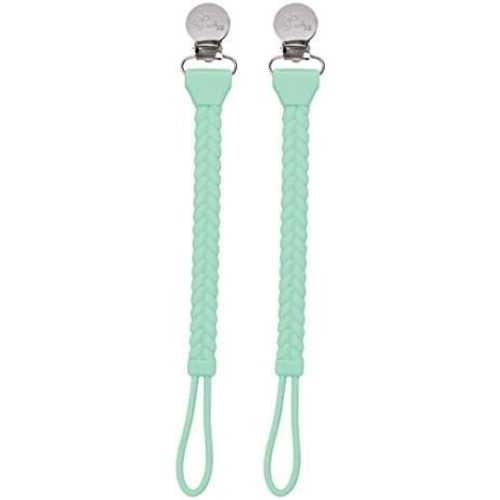 Itzy Ritzy Silicone Pacifier Clip; 100% Silicone Pacifier Strap with Clip Keeps Pacifiers, Teethers & Small Toys in Place; Features Cute Braid Detailing & Silicone Cord, Mint with Silver Clip