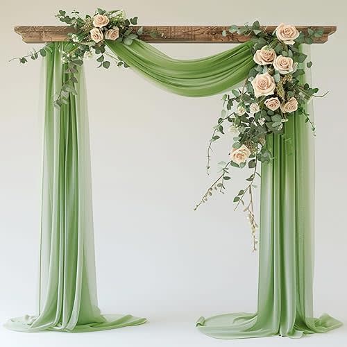 Wokceer Wedding Arch Draping 28.7" x 20FT Sage Green Sheer Fabric Backdrop for Ceremony, Birthday Party, Bridal Shower Decoration