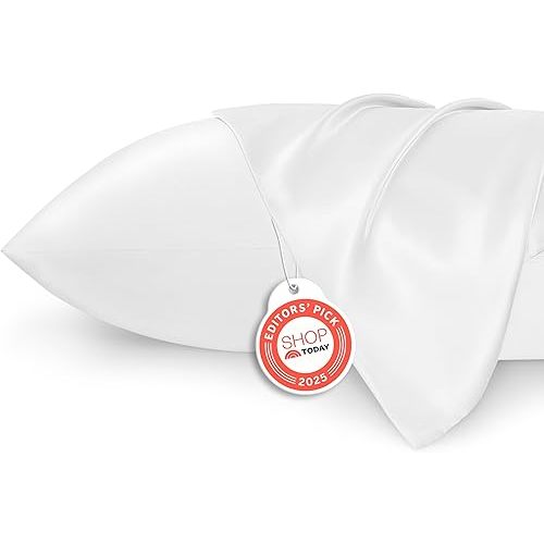 Bedsure Satin Pillowcases, Similar to Silk Pillow Cases Queen Size Set of 2, Pure White Cooling Pillow Case for Sleeping Women with Envelope Closure, Gifts for Women Men, 20x30 Inches, 2pcs