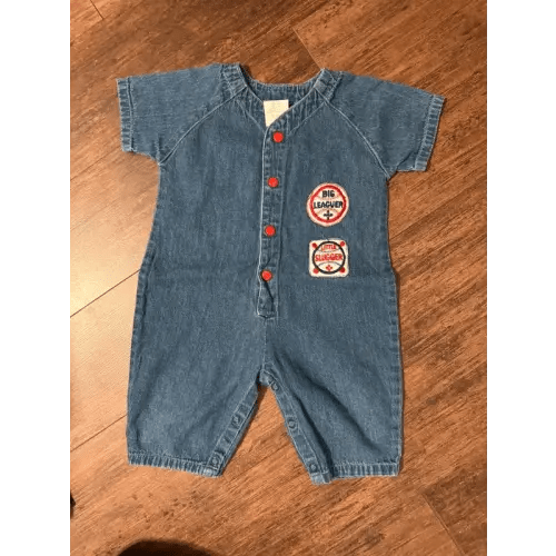 Vintage 100% cotton denim romper. Size 6-9 month