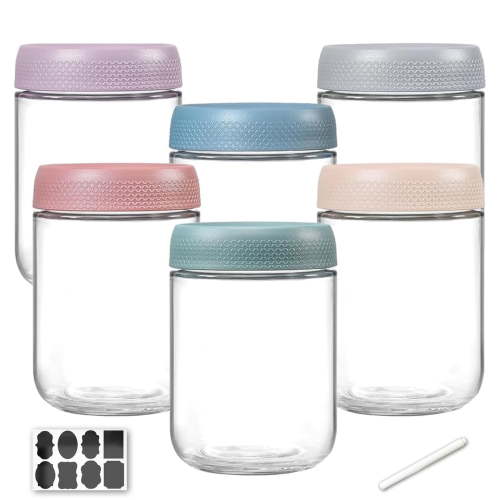 stusgo 6 Pack 12 Oz Glass Overnight Oats Containers with Lids, Glass Overnight Oats Jars