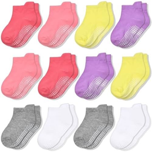 ELUTONG Toddler Socks Ankle Socks for 0-7 Years Non Slip, 12 Pairs, with Grips, Baby, Infant, Kids, Girls, Boys