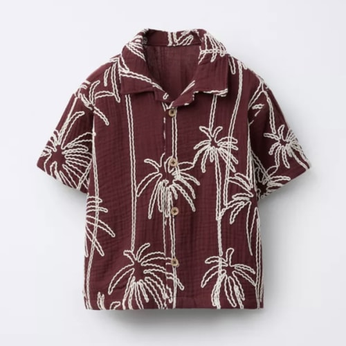 EMBROIDERED PALM TREE TEXTURED SHIRT - Maroon | ZARA United States
