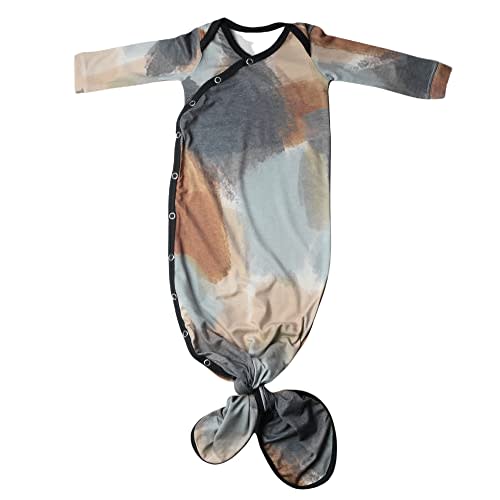 Copper Pearl Baby Gown - Knotted Newborn Sleepers for Baby Boy and Girl, Soft Stretchy Long Sleeve Infant Gowns with Bottom Tie and Hand Mittens, Perfect Hospital Coming Home Outfit (Picasso)