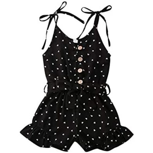 Toddler Baby Girl Heart Print Suspender Romper Jumpsuit Playsuit Holiday Clothes Kids Summer Outfit