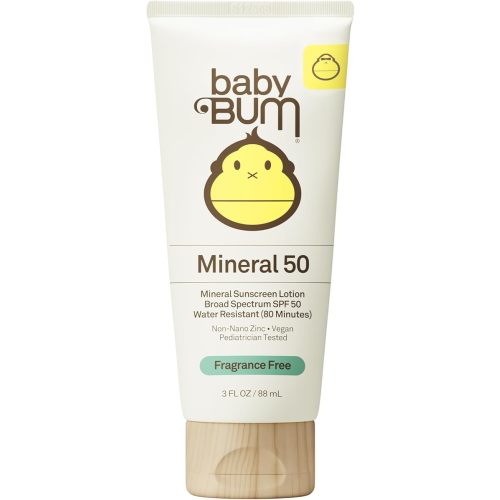 Baby Bum SPF 50 Sunscreen Lotion - Mineral UVA/UVB Face and Body Protection for Sensitive Skin - Hawaii 104 Act Compliant (Made without Octinoxate & Oxybenzone) - Fragrance Free - Travel Size - 3 oz