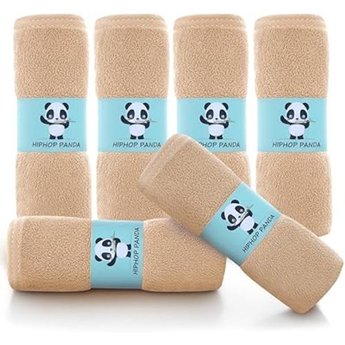 HIPHOP PANDA Baby Washcloths, Rayon Made from Bamboo - 2 Layer Ultra Soft Absorbent Newborn Bath Face Towel - Reusable Baby Wipes for Delicate Skin - Brown, 6 Pack