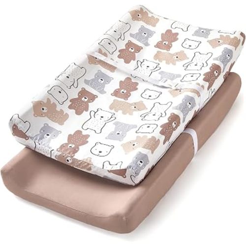 TILLYOU Changing Pad Cover Set in Soft Jersey Material - Fits 32"/34''x16 Contoured Pad for Babies, Boonie Cubs