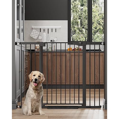 Cumbor 36" Extra Tall 29.7-51.5" Baby Gate for Stairs, Easy Walk Through Dog Gates for Doorways Extra Wide, Pressure Mounted Tall Pet Gate Indoor, Safety Auto-Close Child Gate for Kids, Black