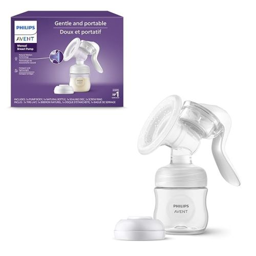 Philips Avent Manual Breast Pump, Easy Pumping with Natural Motion Technology, Silicone Cushion, 4oz Natural Bottle, Sealing Disc, Screw Ring, Transparent, Model SCF430/03