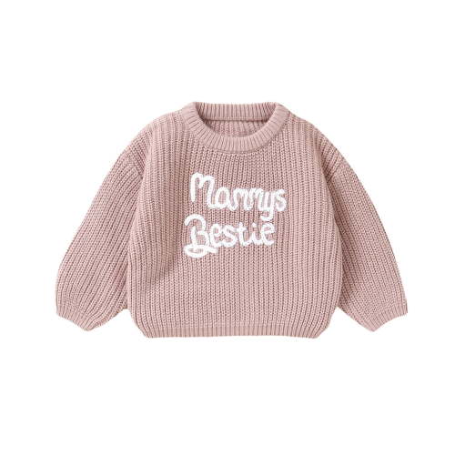 QUOTAY Toddler Sweater for Baby Boys and Girls Knit Crewneck Letter Embroidery Pullover Shirt Winter Warm Coat for Kids Pink,6-9 Months
