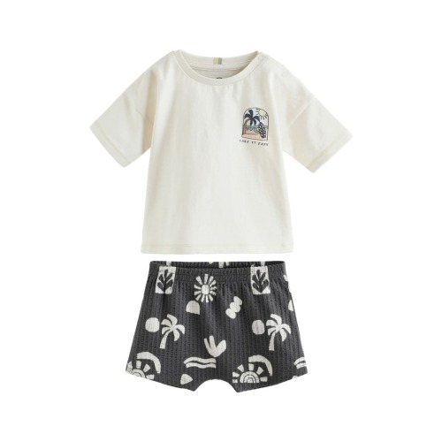 Palm Graphic Cotton T-Shirt & Shorts Set