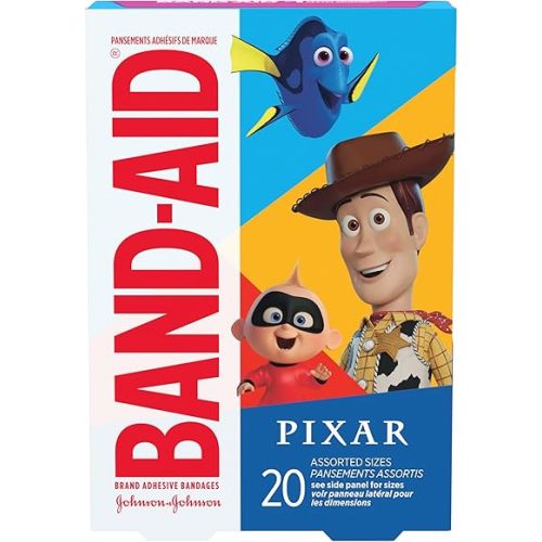 Band-Aid Brand Adhesive Bandages for Minor Cuts & Scrapes, Wound Care Featuring Disney/Pixar Mashup Characters, Fun Bandages for Kids and Toddlers, Assorted Sizes, 20 Count