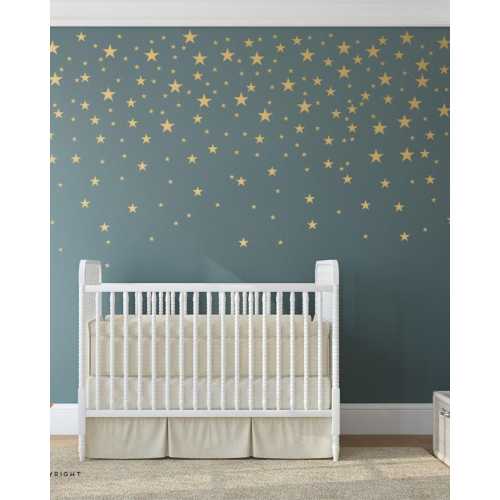 Gold Stars Wall Decals Set for Nursery Decor, Easy Peel and Stick Application, removable, matte metallic finish looks like paint - WBSTRm