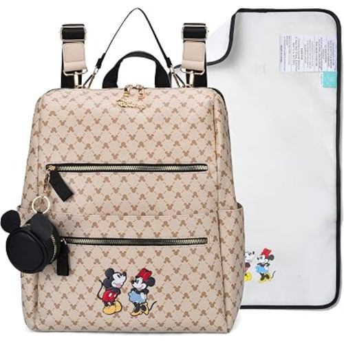 Disney PU Leather Baby Diaper Bag Backpack, Changing Pad & Pacifier Case
