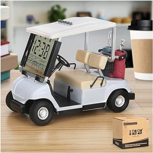 10L0L Mini Golf Cart Alarm Clock LCD Display Calendar Golf Gifts for Men Fans Golfers Superior Race Souvenir Novelty(White)