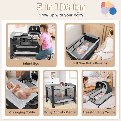 5 in 1 Portable Baby Playard Nursery Center w/ Cradle & Storage - See Details