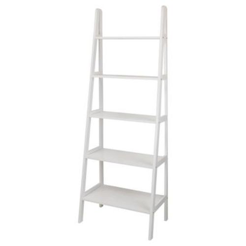 72" 5 Shelf Ladder Bookcase White - Flora Home: Tall, Leaning Design, Farmhouse Style