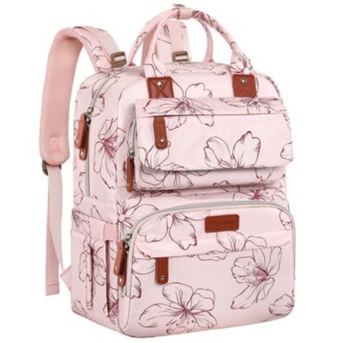 Itopfox Pink Floral Diaper Backpack for Girls, Large Waterproof Baby Bag with Insulated Pockets, Stroller Straps, Travel Holiday