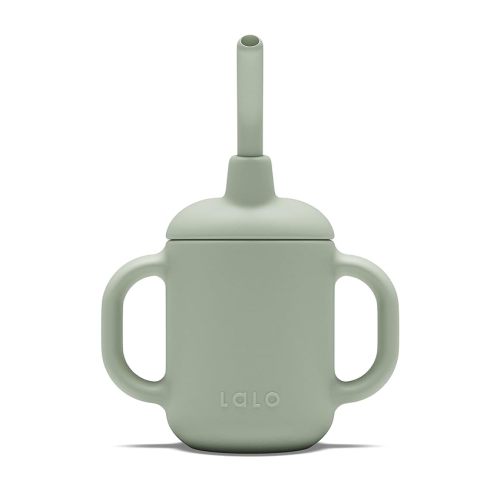 Lalo Little Cup, Non-Toxic Silicone Straw Cup with Handles - Baby and Toddler Sippy Cup - Mini Cup and Straw Training System, 4oz, Sage