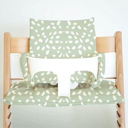 Nibble and Rest Cushion for Stokke Tripp Trapp High Chairs, Soft Padded Seat & Backrest, Baby Set Compatible, Wipeable, Machine Washable, Easy to Clean, Stylish Print (Sage Dots)