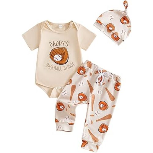 My First Baseball Season Baby Boy Outfit Newborn Letter Print Short Sleeve Romper Baseball Pants Hat 3Pcs Outfits Set