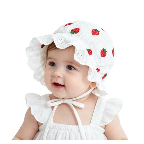 Baby-Girl Soft Breathable-Bonnet Newborn-Infant-Eyelet-Beanie Lace-Sun-Hat | Soft breathable eyelet fabric and cute lace ruffle trim create a sweet bonnet for christenings photos and daily wear 0-12 M