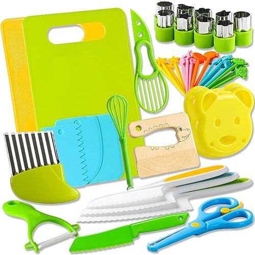 Kids Knife Set for Real Cooking: 46 Pcs Montessori Kitchen Tools for Toddlers, Gifts Toy for 2 3 4 5 6 7 8 9 10 Year Old Boys Girls Birthday Christmas