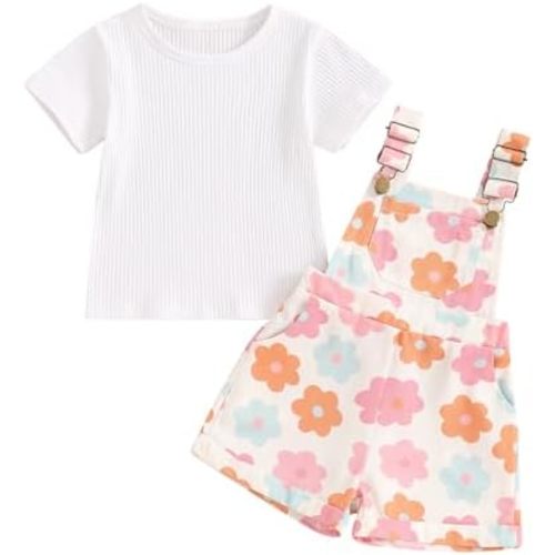 fhutpw Toddler Baby Girls Summer Outfits Daisy Ruffle Short Sleeve T-Shirts Tops Floral Shorts 2Pcs Clothes Set 6M-4T