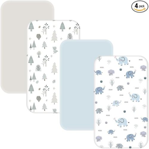 4 Pack Bassinet Sheets - 33"x20" Bedside Bassinet Sheets for Baby Delight, Angelbliss, Fodoss & Most Regular Size Bedside Sleeper | Ultra Soft & Skin Friendly Bassinet Fitted Sheets for Boys Girls