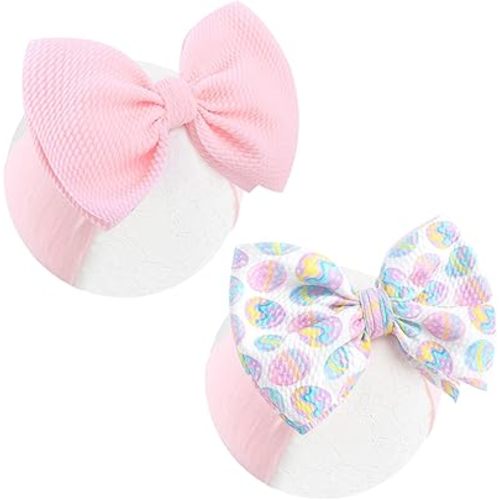 6” Easter Baby Bows Rabbit Egg Bows for Girls Newborn Easter Bunny Ears Hairbands Elastic Nylon Bows Headbands Easter Hair Accessories Pink White Blue