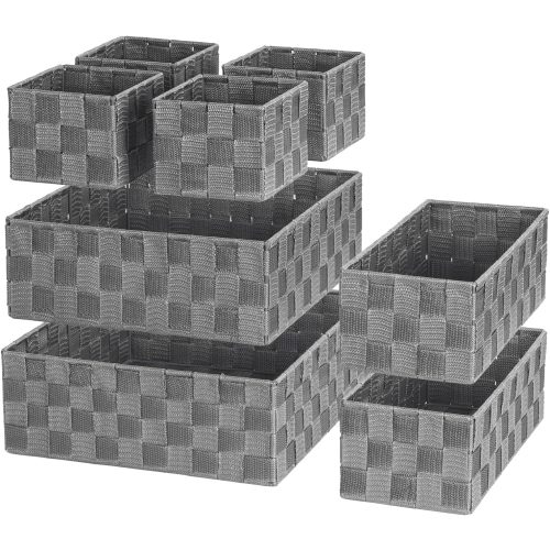 Woven Baskets, Storage Baskets for Organizing (Set of 8), Cube Baskets Bin Container Matching Storage Boxes Organizers for Pantry, Office, Shelves, Media-room