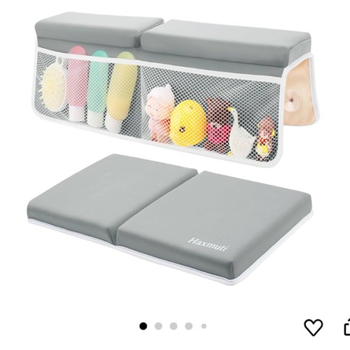 Bath Kneeler and Elbow Rest Pad Set, Thick and Quick Dry Kneeling Pad Support for Knee and Arm, Extra Large Baby Bath Kneeler Pads Bathtub Mat with Toys Organizer for Baby Bath Time, Grey