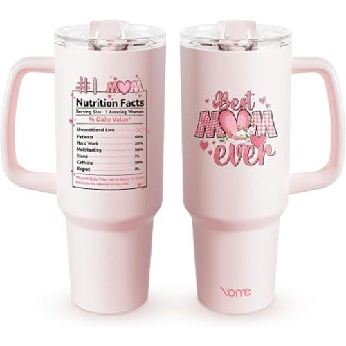 YOME 40oz Mom Tumbler with Handle and Flip Straw | Stainless Steel Best Mom Ever Gifts Insulated Water Bottle | Keeps Drinks Cold | Dishwasher Safe | Cupholder Friendly | Gym Travel Yoga