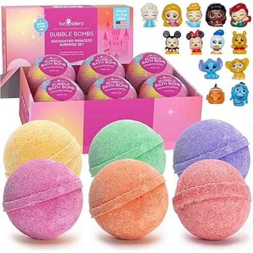 Princess Bath Bombs for Girls with Surprise Toys Inside (6 Pack) – Large Fizzy Bubble Bath Bomb for Kids - Princess, Mermaid, Fairytale Bath Toys – Fruity Scent, Skin-Safe, Made in USA by Two Sisters