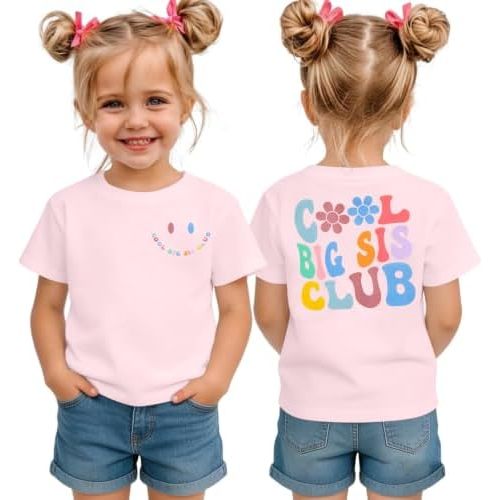LOTUCY Toddler Girls Big Sister Shirt Cool Big Sis Club Announcement Outfit