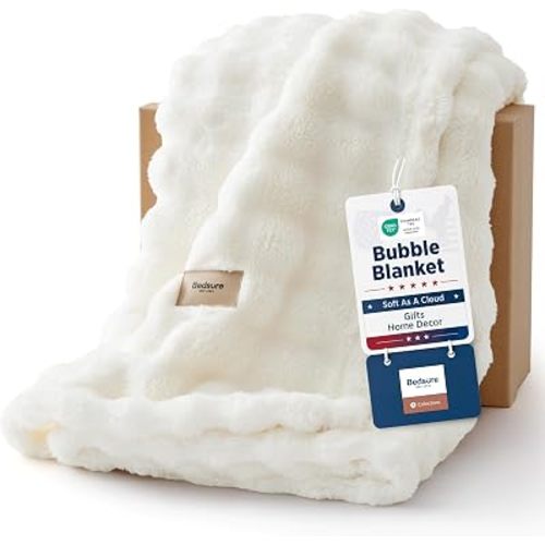Bedsure Cloud Bubble Blanket, Soft Cozy Throw, Off White, 50"×60"