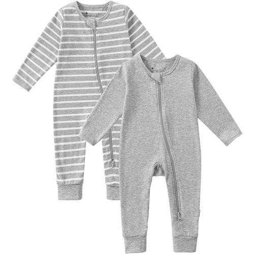 Jimonda Baby Sleeper Rompers,Unisex Boys Girls Zip-Front Pajamas One-Piece Footless Outfit 0-24 Months (Pack of 2
