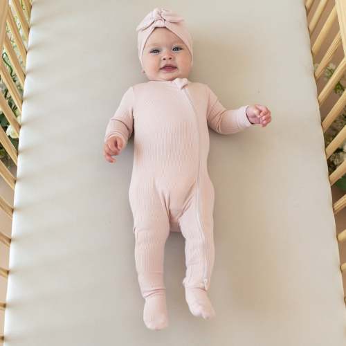 Ribbed Zipper Footie in Blush | Footie Pajamas | Kyte Baby