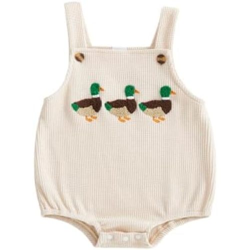Baby Girl Boy Spring Summer Clothes Mallard Duck Sleeveless Waffle Romper Bubble Onesie Newborn Farm Hunting Outfit