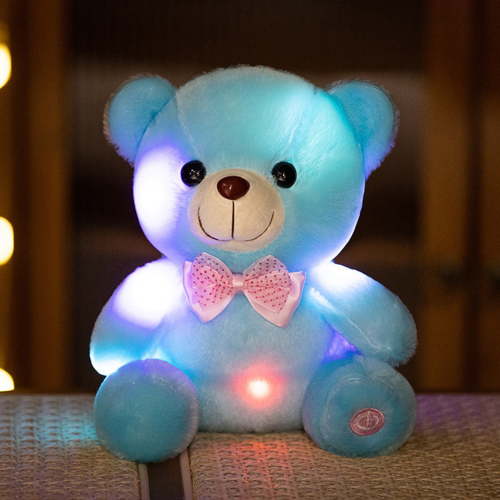 LED Teddy Bears Stuffed Animals, Cute Glow Bear Plush Toys Creative Colorful Luminous Light Up Doll Gifts for Bedroom, Kids, Baby, Valentine, 8", Blue
