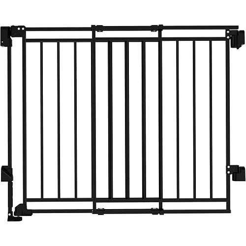 Baby Gate for Stairs and Doorways, 26-43" Wide x 29" Tall Hardware Mounted Dog Gate(Must Drill to Install), Auto Close Walk Thru Gate with No Bottom Bar, One-Hand Operation, Black