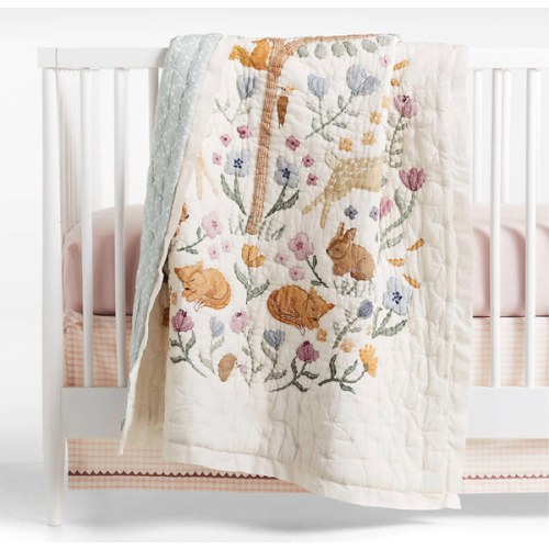 Wonderland Prairie Embroidered 100% Organic Cotton Voile Baby Crib Quilt