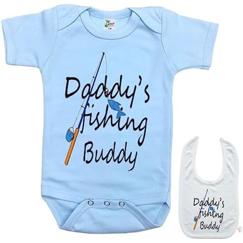 " Daddy's fishing buddy "-Cute Boutique Baby bodysuit onesie & matching bib